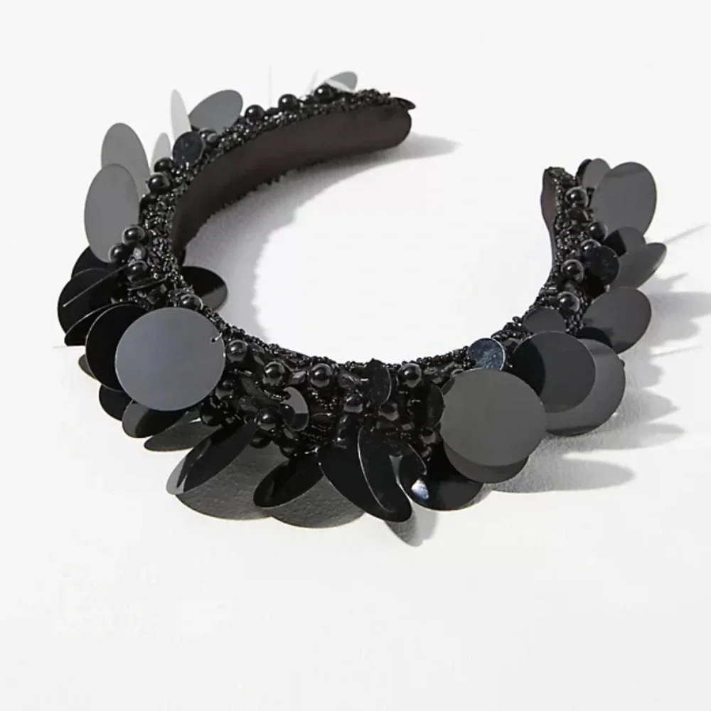 Anthropologie Llani Embellished headband new with tags Pailette black
